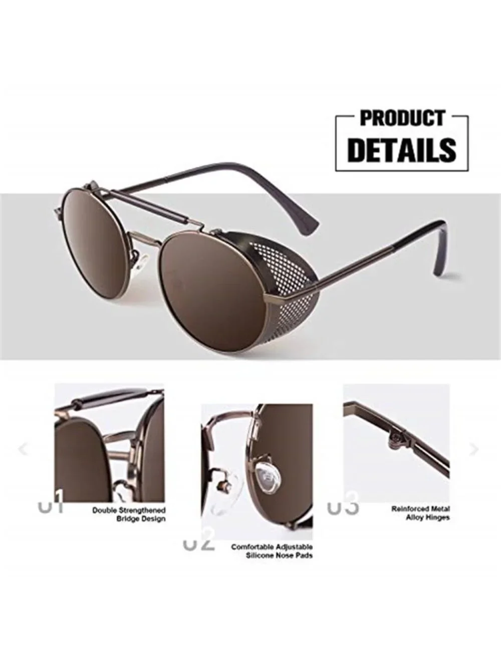 Men's Retro Round Polarized Steampunk Sunglasses